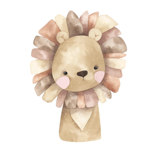 Watercolor Pink & Brown Lion Edible Icing Image Cake Topper, by Tnct.