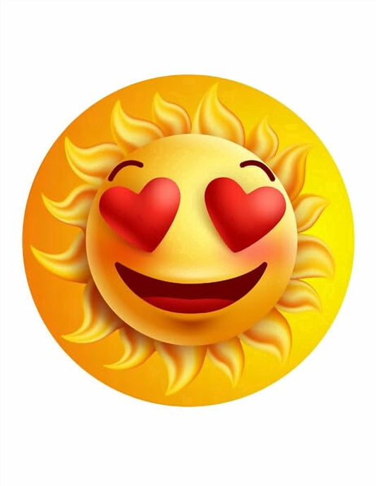 Yellow Sun with Hearts Emoji Edible Image Cake Topper, by Tnct.
