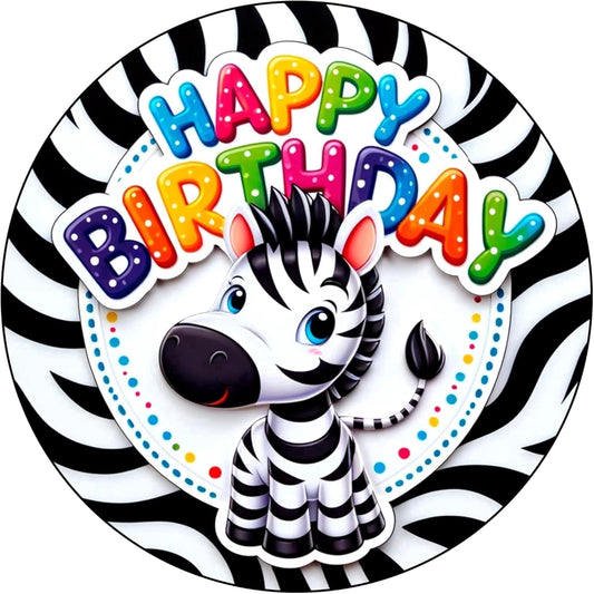Zebra Animal themed Birthday Edible Icing Image Cake Topper, by Tnct.