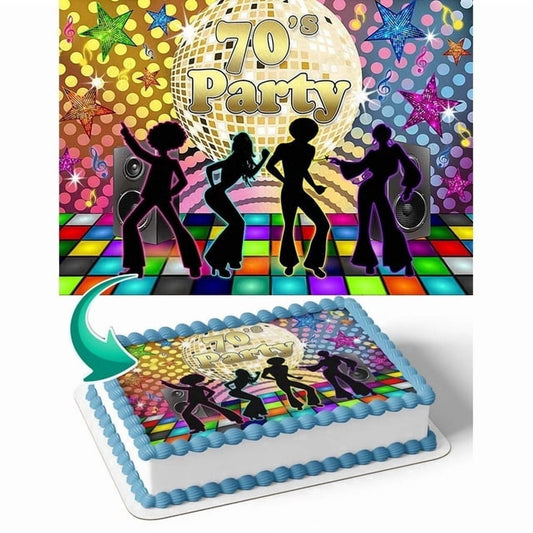 70s Party Disco Edible Icing Image Cake Topper, by Tnct.