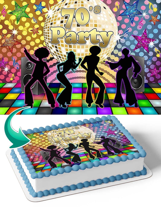 70s Party Disco Edible Image Icing Cake Topper for Quarter Sheet Cake, by TNCT