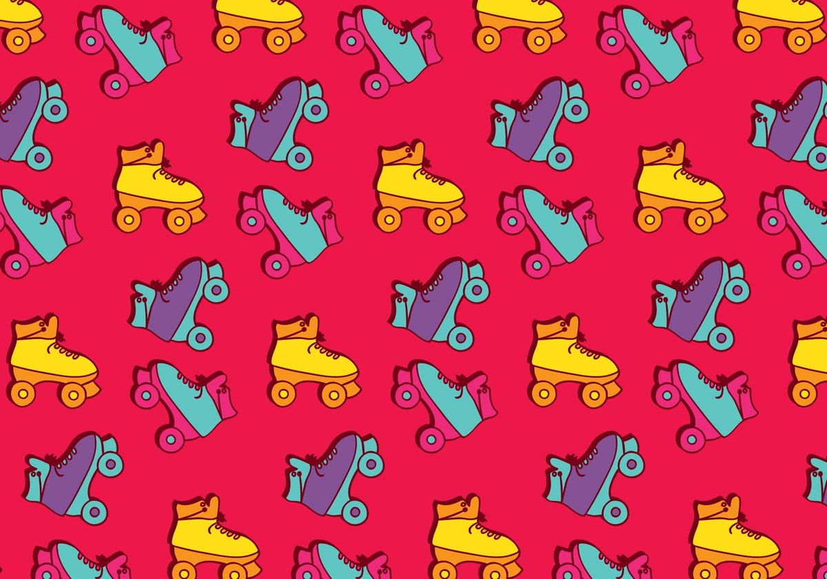 Colorful Roller Skates on Hot Pink Pattern Edible Image Cake Border Strips, by Party Poppin Cake Toppin. (1 Count)