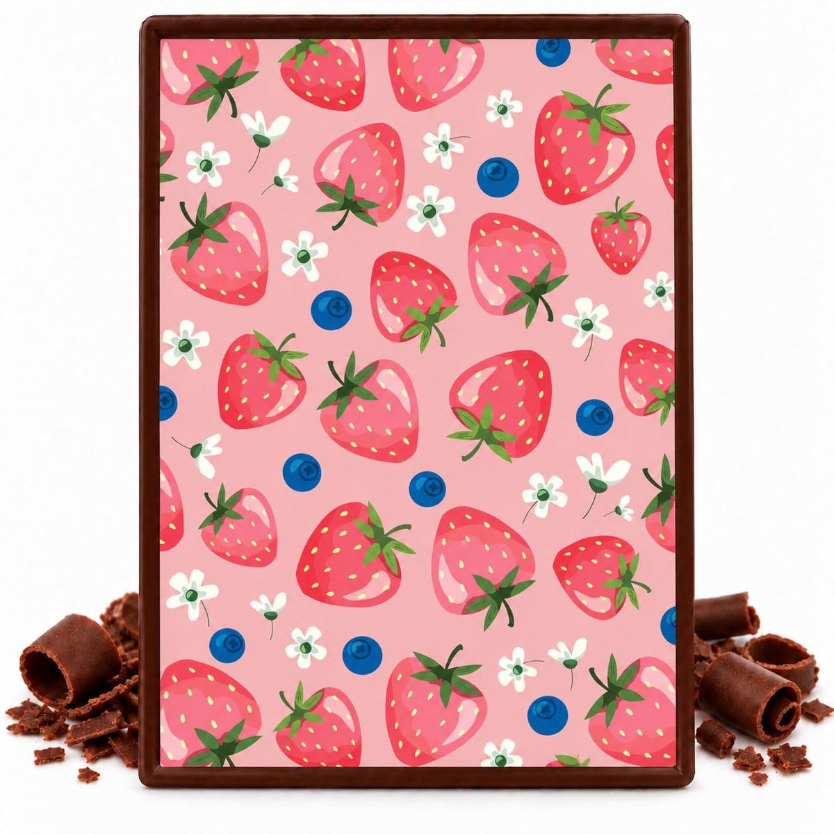 Strawberries Blueberries and Flowers Pattern Edible Chocolate Transfer Sheet, by Party Poppin Cake Toppin. (1 Count)