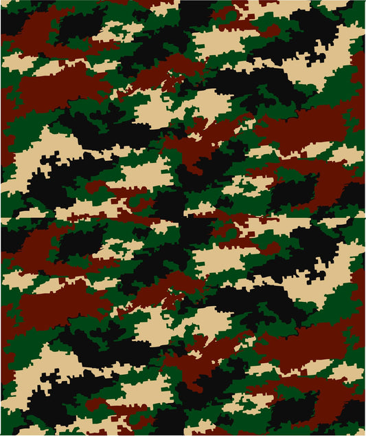 Maroon, Green, Tan & Black Camoflauge Pattern On Edible Image Chocolate Transfer Sheet. Apply To Your Custom Chocolate Treats