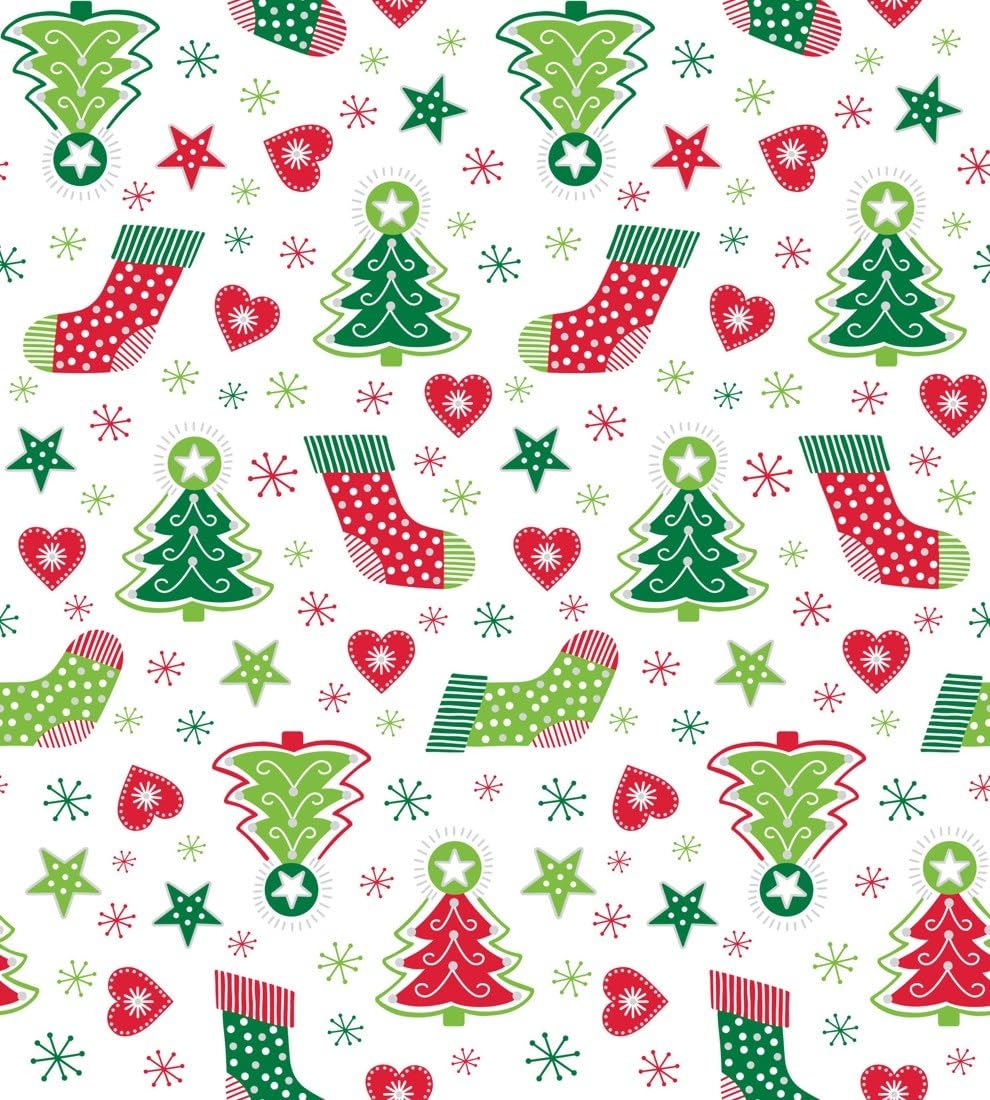 Green Christmas Trees and Red Stars on White Edible Chocolate Transfer Sheet for Chocolate Covered Strawberries and Bark, 1 Count