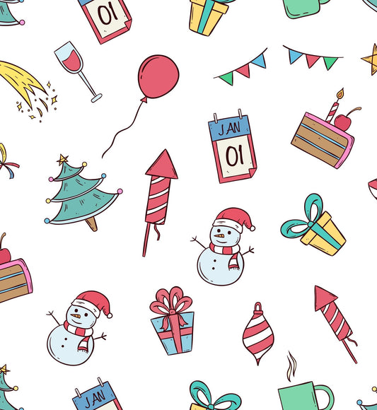 Happy New Year January 1st Snowman Pattern On Edible Image Chocolate Transfer Sheet. Apply To Your Custom Chocolate Treats