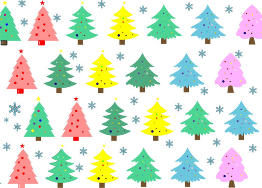 Pink, Green, Yellow Blue & Red Christmas Tree Winter Pattern Edible Image Photo Cake Topper For Quarter Sheet Cake