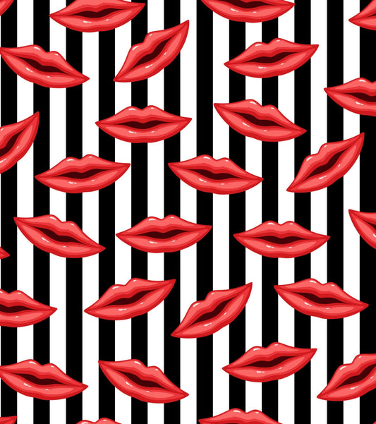 Red Lips With Black & White Stripes Pattern On Edible Image Chocolate Transfer Sheet. Apply To Your Custom Chocolate Treats