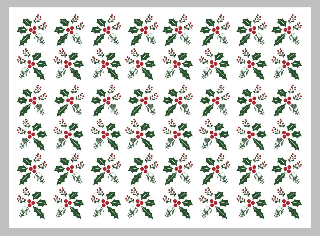 Small Holly Sprigs and Red Berries Edible Chocolate Transfer Sheet for Chocolate Covered Strawberries and Bark, 1 Count