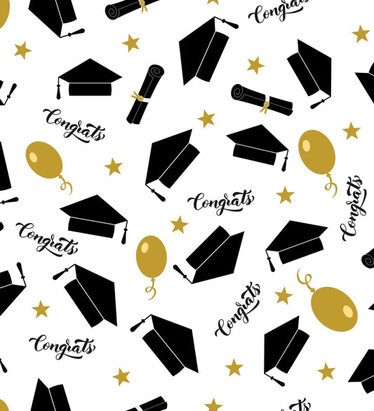 Congrats Graduation Cap, Diploma & Balloons Pattern Edible Image Photo Cake Topper For Half Sheet Cake