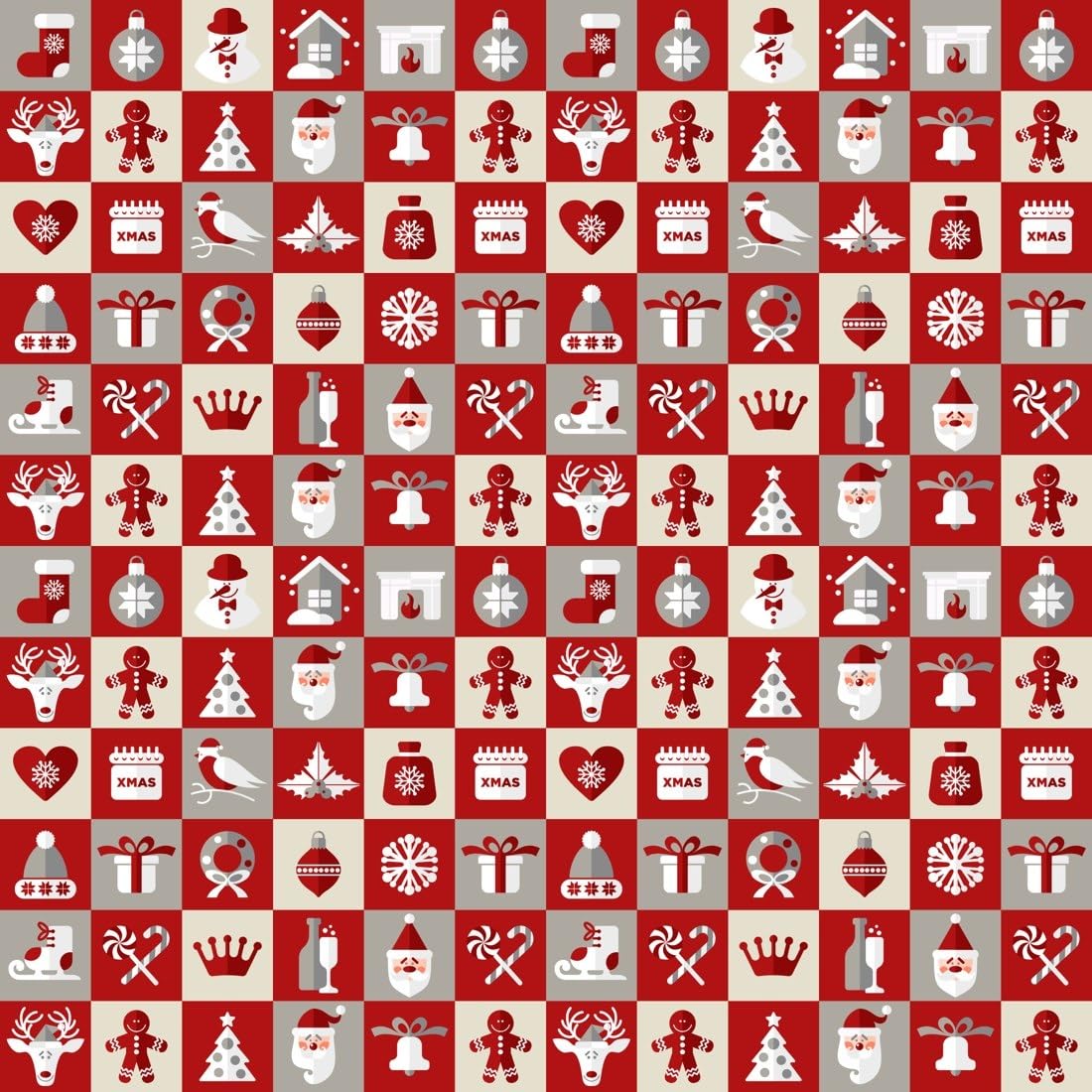 Red and Cream Christmas Icon Tiles Edible Chocolate Transfer Sheet for Chocolate Covered Strawberries and Bark, 1 Count