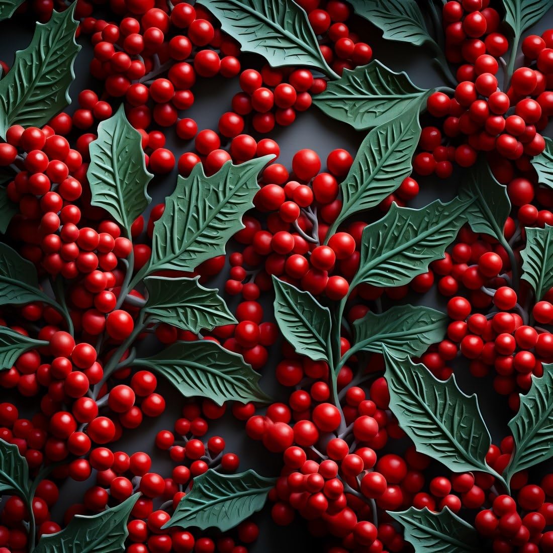 Holly Leaves and Red Berry Clusters Edible Chocolate Transfer Sheet for Chocolate Covered Strawberries and Bark, 1 Count