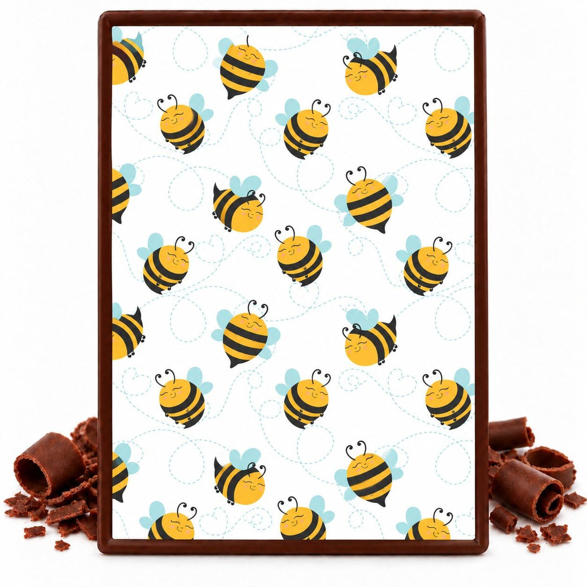 Honeybees on White Pattern Edible Chocolate Transfer Sheet, by Party Poppin Cake Toppin. (1 Count)