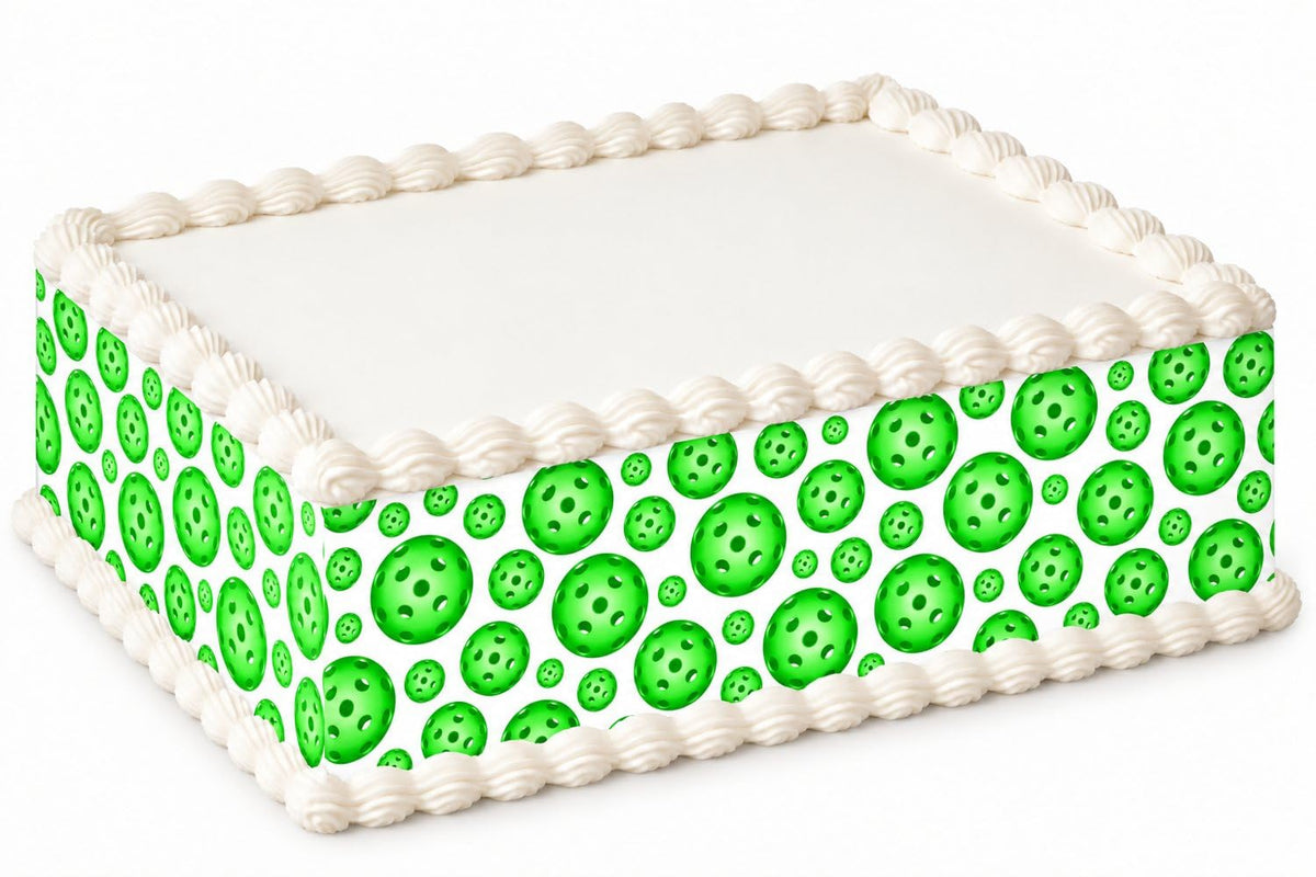 Bright Green Pickleballs Pattern Edible Image Cake Border Strips, by Party Poppin Cake Toppin. (1 Count)