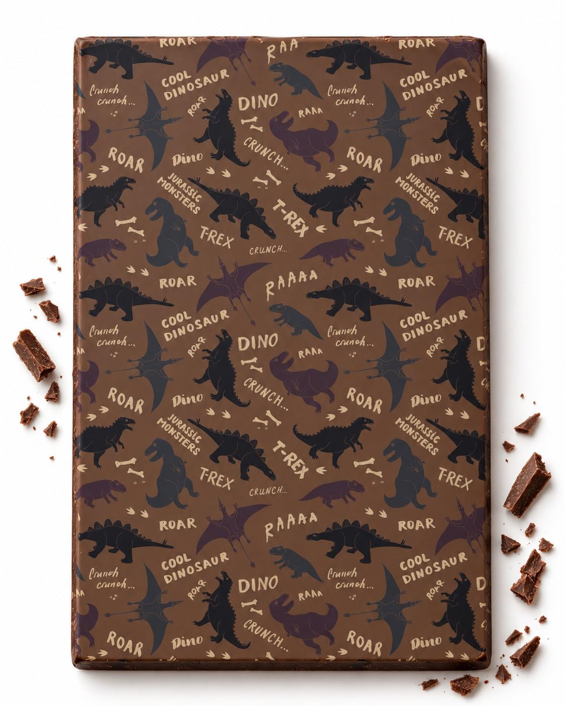 Taupe Dinosaur Silhouettes and Lettering Pattern Edible Chocolate Transfer Sheet, by Party Poppin Cake Toppin. (1 Count)