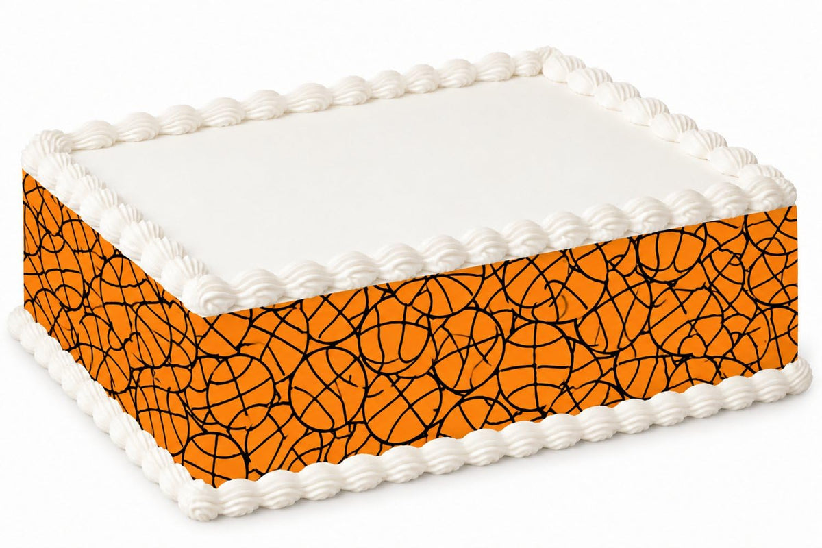 Black Basketball Lines on Orange Pattern Edible Image Cake Border Strips, by Party Poppin Cake Toppin. (1 Count)