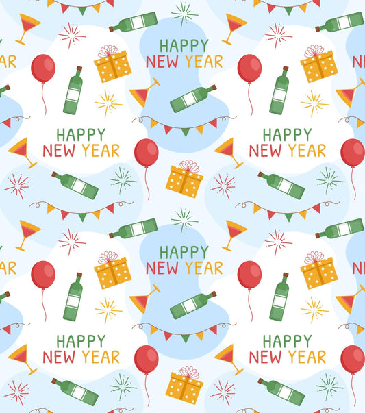 Festive Happy New Year Celebration Bottles, Balloons Pattern Edible Image Photo Cake Topper For Quarter Sheet Cake