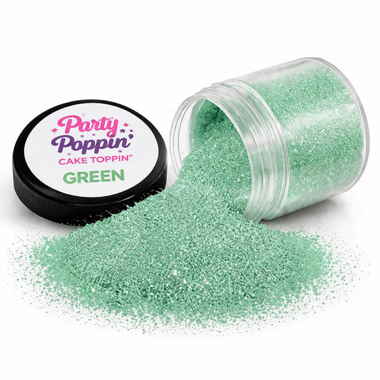 Party Poppin Cake Toppin Crystal Clear, Sparkly & Bright Edible Glitter – Food Grade Edible Glitter for Cakes, Cupcakes & Drinks – Green – 5 Gram Pot with Tear Drop Lid