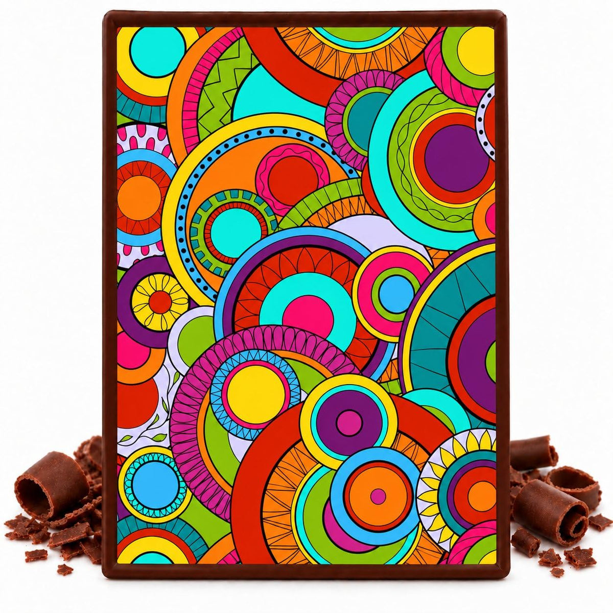 Rainbow Retro Circles Pattern Edible Chocolate Transfer Sheet, by Party Poppin Cake Toppin. (1 Count)