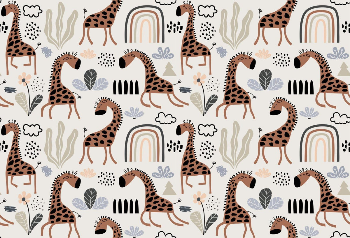 Neutral Giraffes Rainbows and Leaves Pattern Edible Image Cake Border Strips, by Party Poppin Cake Toppin. (1 Count)