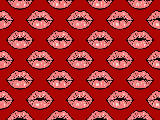 Pink Kissy Lips With Red Background Pattern Edible Image Photo Cake Border Strips 3 Pre Cut Strips Per Sheet 2.6″ x 10.5"