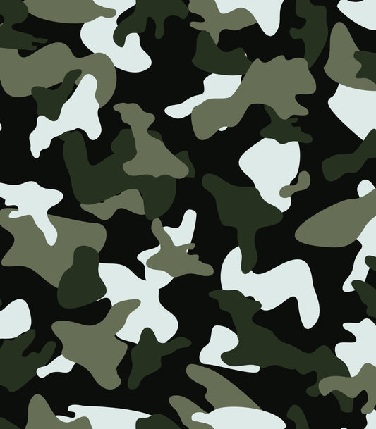 Black & Multiple Shades Of Green Camoflauge Pattern On Edible Image Chocolate Transfer Sheet. Apply To Your Custom Chocolate Treats