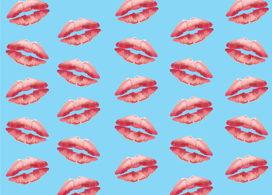 Pink Realistic Kissy Lip Pattern With Blue Background Edible Image Photo Cake Topper For Quarter Sheet Cake