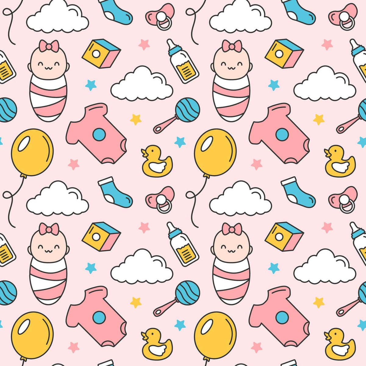 Pink Baby Bottles Balloons and Swaddled Babies Pattern Edible Chocolate Transfer Sheet, by Party Poppin Cake Toppin. (1 Count)