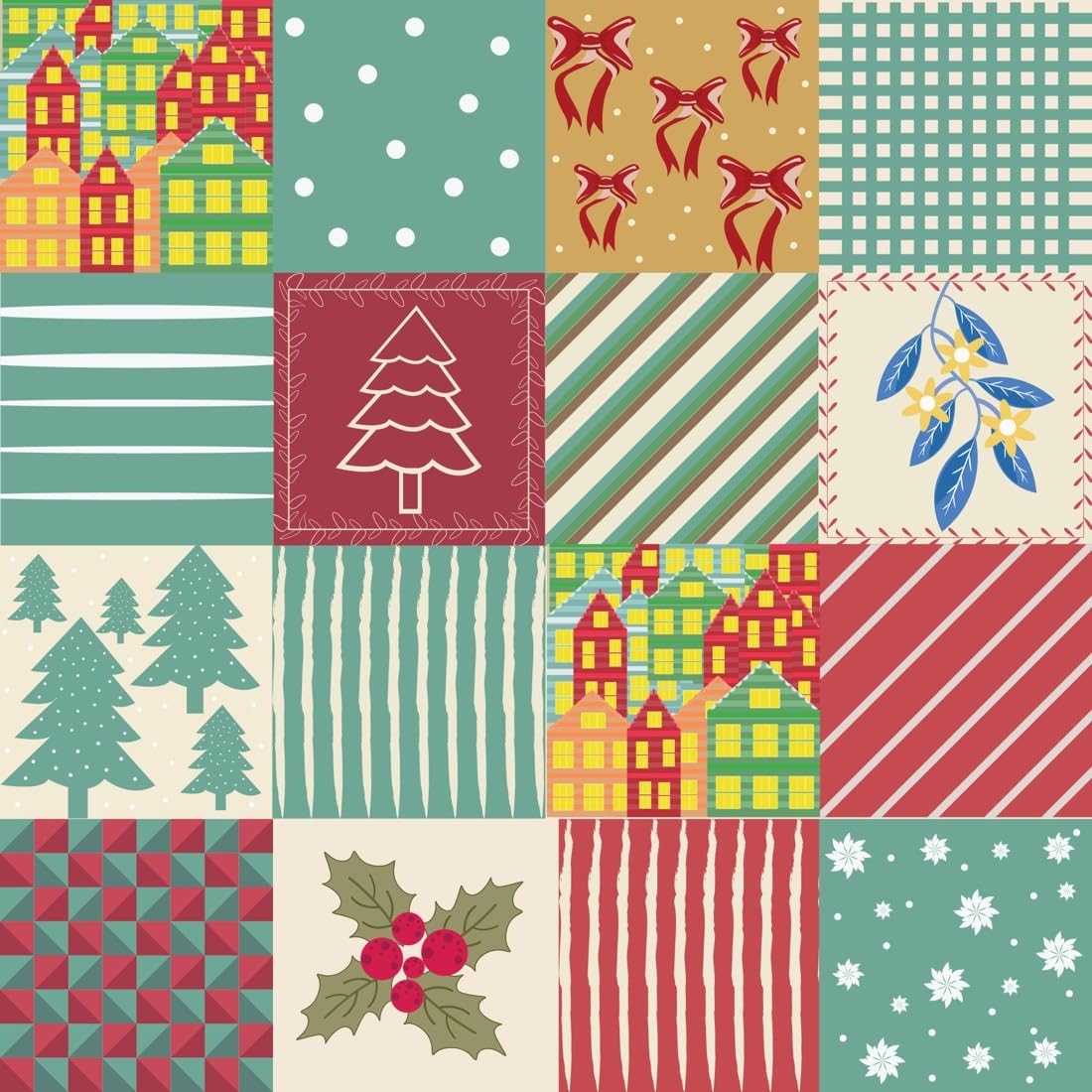 Christmas Patchwork with Holly and Trees Edible Chocolate Transfer Sheet for Chocolate Covered Strawberries and Bark, 1 Count