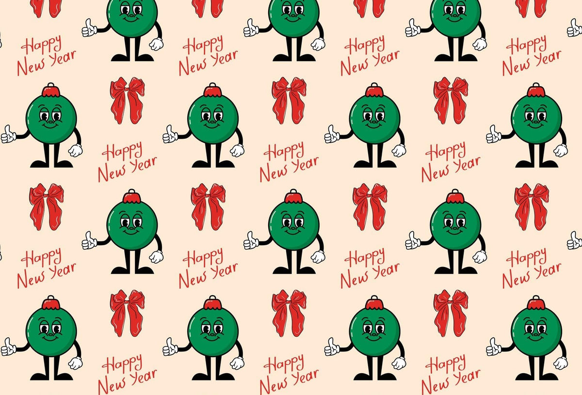 Happy New Year Christmas Ornament Pattern Edible Image Photo Cake Topper For Quarter Sheet Cake