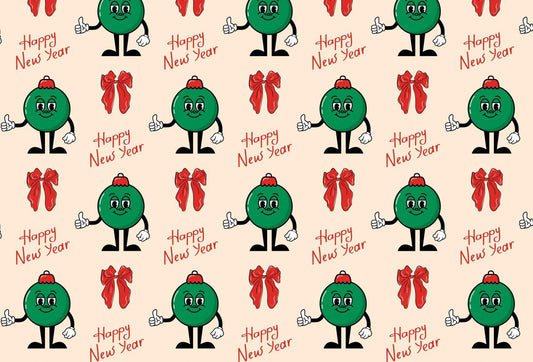 Happy New Year Celebration Christmas Ornament Holiday Pattern On Edible Image Chocolate Transfer Sheet. Apply To Your Custom Chocolate Treats
