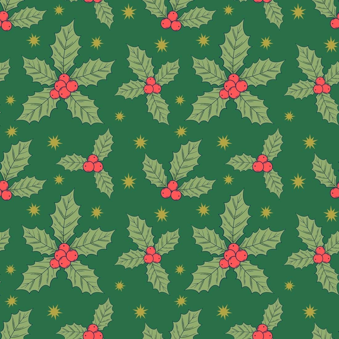 Holly, Red Berries and Gold Stars on Green Edible Chocolate Transfer Sheet for Chocolate Covered Strawberries and Bark, 1 Count