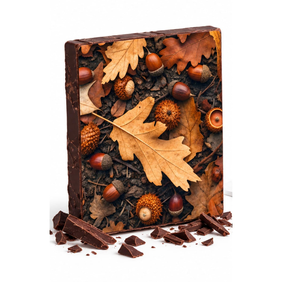 Oak Leaves and Acorns on Forest Floor Edible Chocolate Transfer Sheet for Chocolate Treats, 1 Count