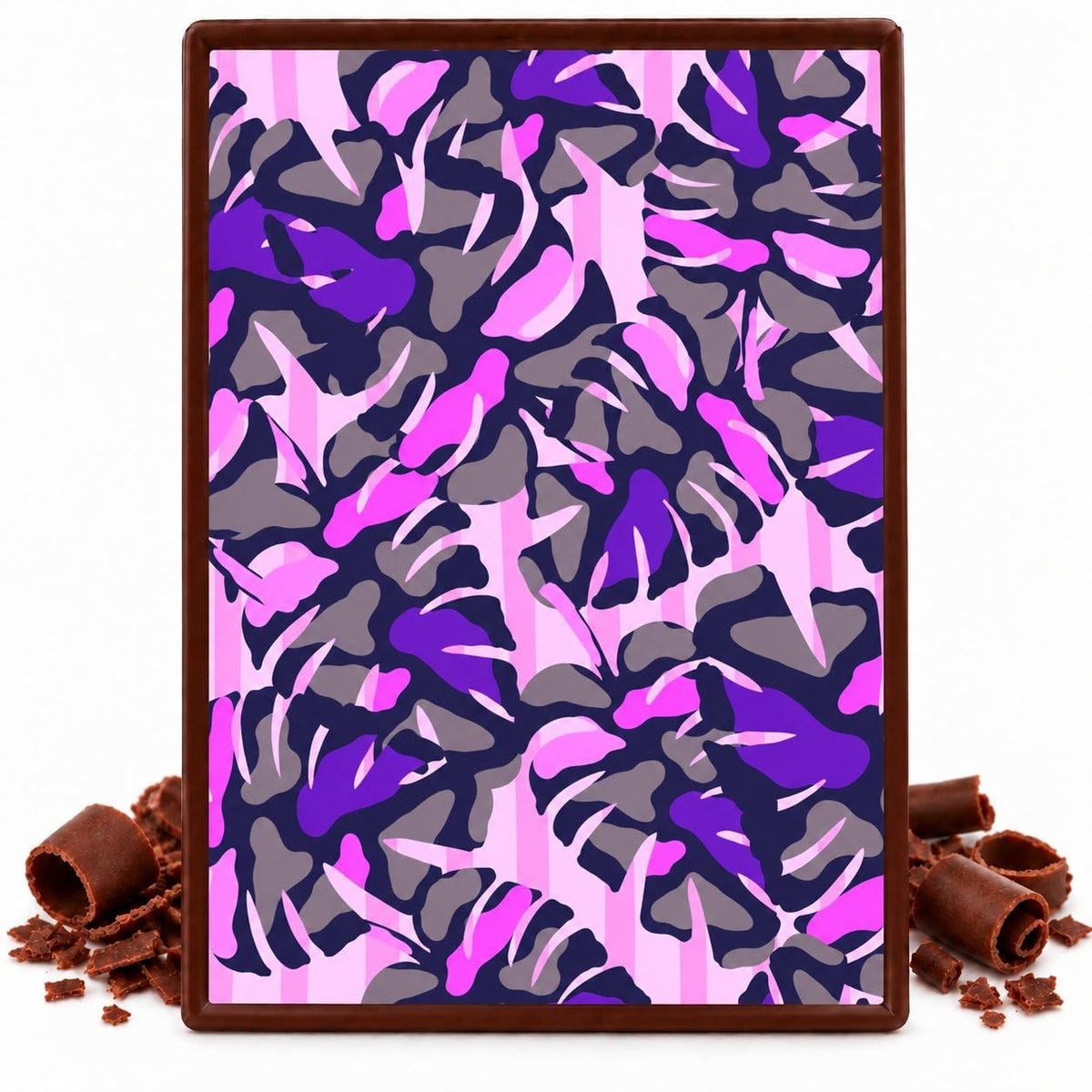 Pink Purple Tropical Leaves Pattern Edible Chocolate Transfer Sheet, by Party Poppin Cake Toppin. (1 Count)