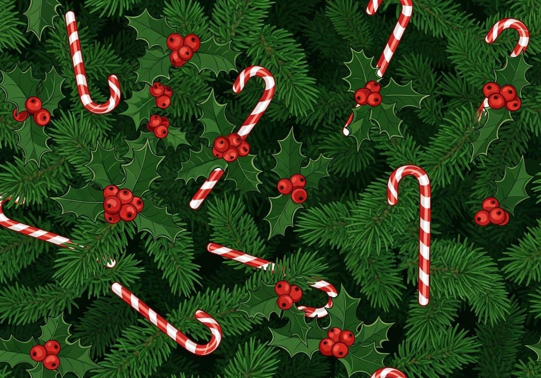 Candy Canes and Holly on Dark Green Edible Chocolate Transfer Sheet for Chocolate Covered Strawberries and Bark, 1 Count