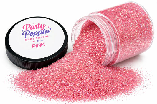 Party Poppin Cake Toppin Crystal Clear, Sparkly & Bright Edible Glitter – Food Grade Edible Glitter for Cakes, Cupcakes & Drinks – Pink – 5 Gram Pot with Tear Drop Lid