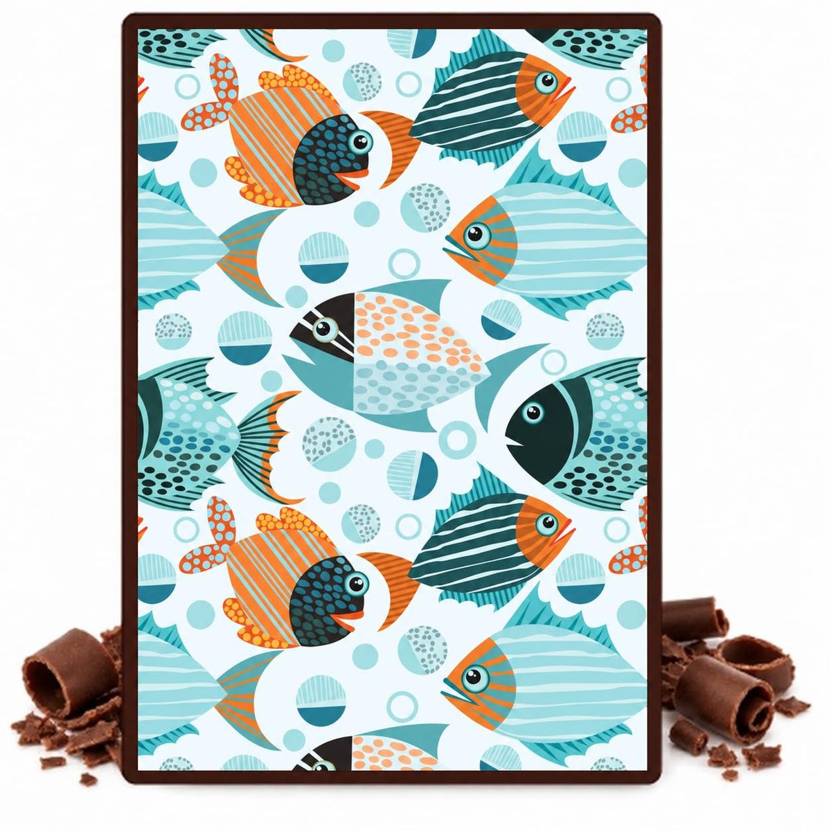 Teal and Orange Fish Pattern Edible Cocoa Butter Transfer Sheet for Chocolate Treats, 1 Count