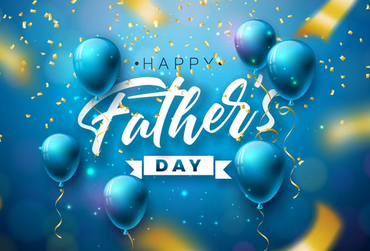 Blue Happy Fathers Day Design with Confetti & Balloons Edible Image Photo Cake Topper For Quarter Sheet Cake