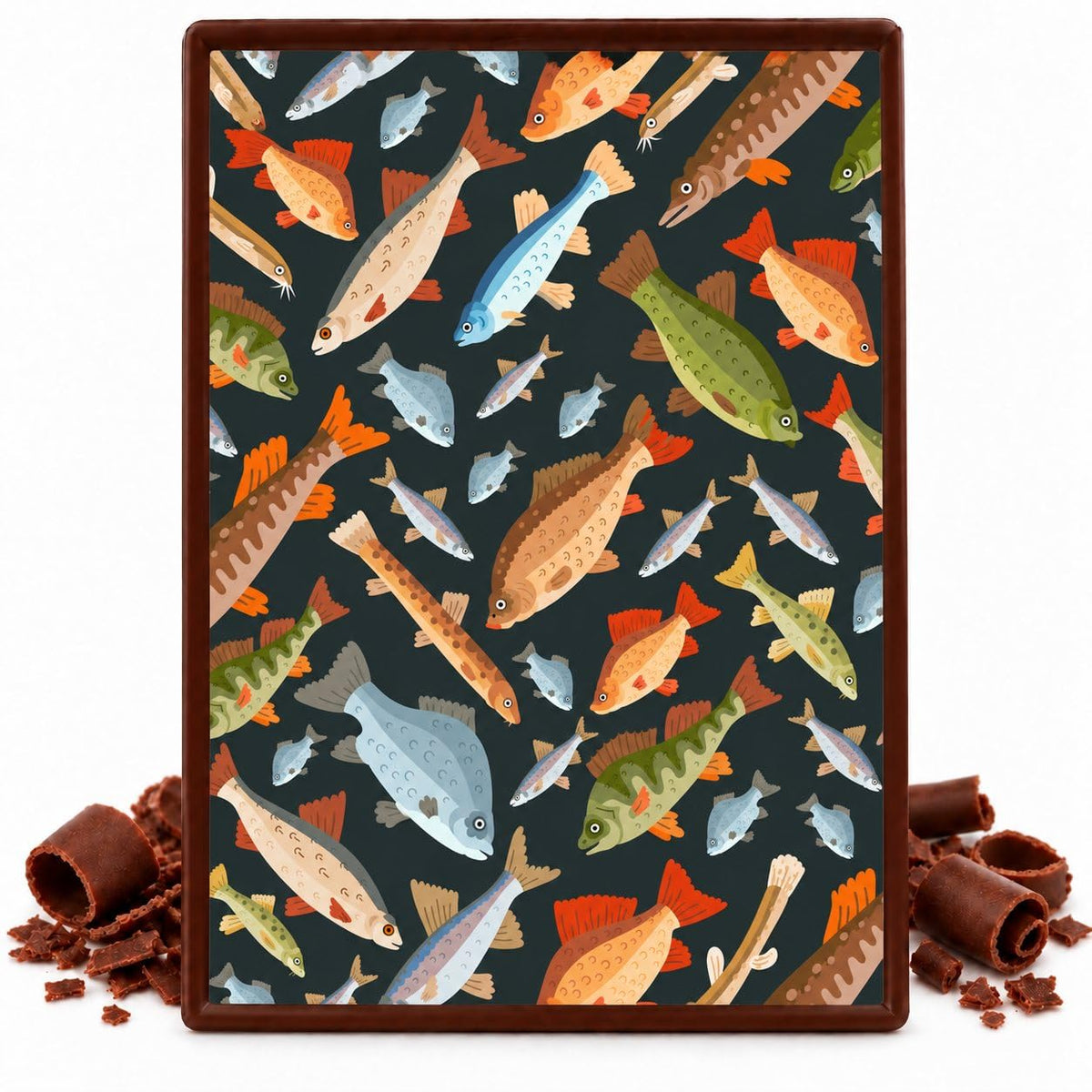 Multicolor Freshwater Fish on Black Pattern Edible Chocolate Transfer Sheet, by Party Poppin Cake Toppin. (1 Count)