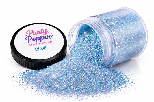 Party Poppin Cake Toppin Crystal Clear, Sparkly & Bright Edible Glitter – Food Grade Edible Glitter for Cakes, Cupcakes & Drinks – Blue – 5 Gram Pot with Tear Drop Lid