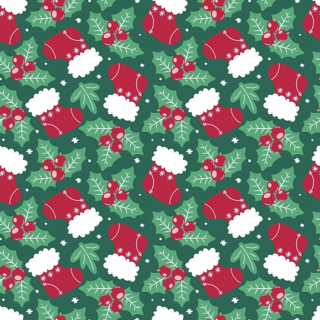 Christmas Stockings and Holly on Green Edible Cocoa Butter Transfer Sheet for Chocolate Treats, 1 Count