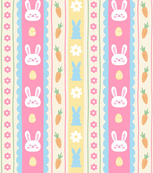 Pastel Easter Bunny Pattern Edible Image Photo Cake Border Strips 3 Pre Cut Strips Per Sheet 2.6″ x 10.5"