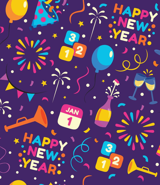 Happy New Year Countdown 3-2-1 Purple Pattern On Edible Image Chocolate Transfer Sheet. Apply To Your Custom Chocolate Treats