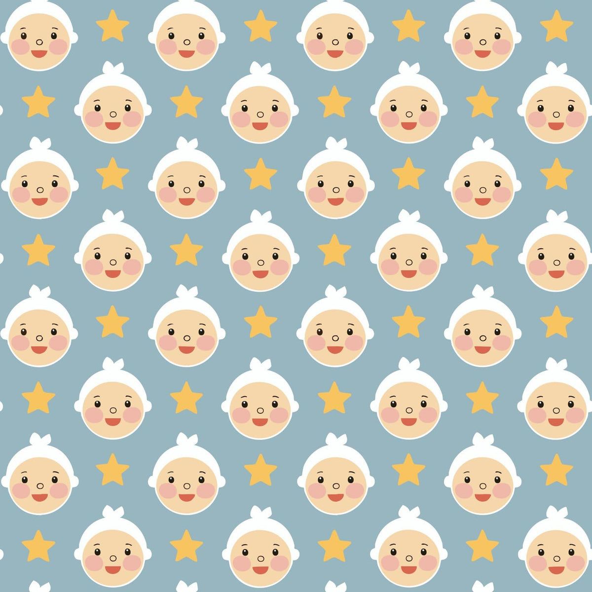 Smiling Baby Faces and Stars on Blue Pattern Edible Chocolate Transfer Sheet, by Party Poppin Cake Toppin. (1 Count)
