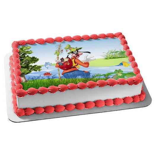 Goofy Fishing Frogs Edible Cake Topper Image