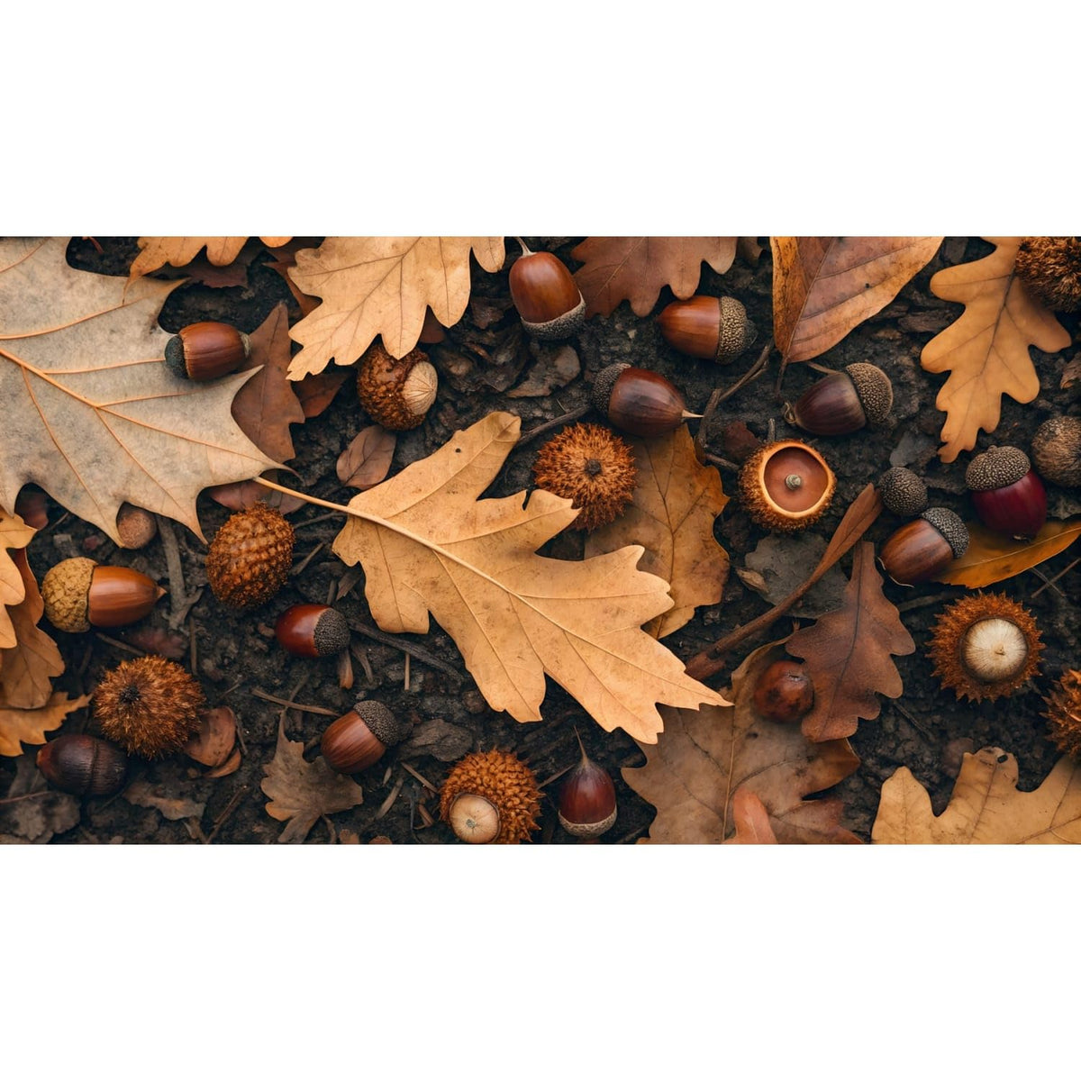 Oak Leaves and Acorns on Forest Floor Edible Image Cake Border Strips, by Party Poppin Cake Toppin. (1 Count)