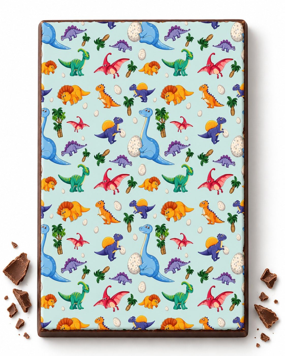 Dinosaurs on Pale Blue Pattern Edible Chocolate Transfer Sheet, by Party Poppin Cake Toppin. (1 Count)