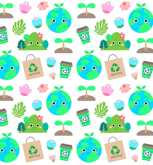Happy Earth Day Recycle Pattern Edible Image Photo Cake Topper For Half Sheet Cake
