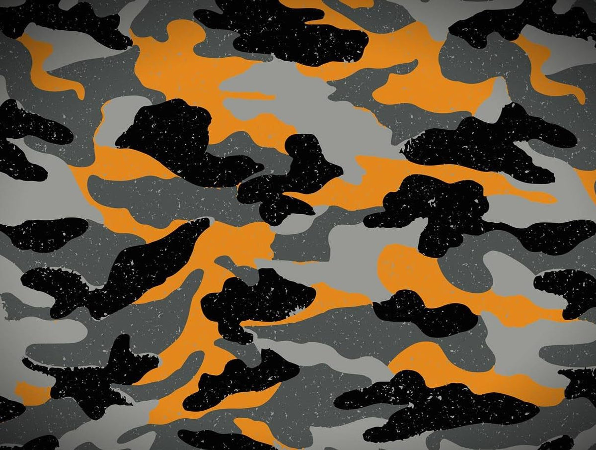 Black, Orange & Gray Camoflauge Pattern Edible Image Photo Cake Topper For Quarter Sheet Cake