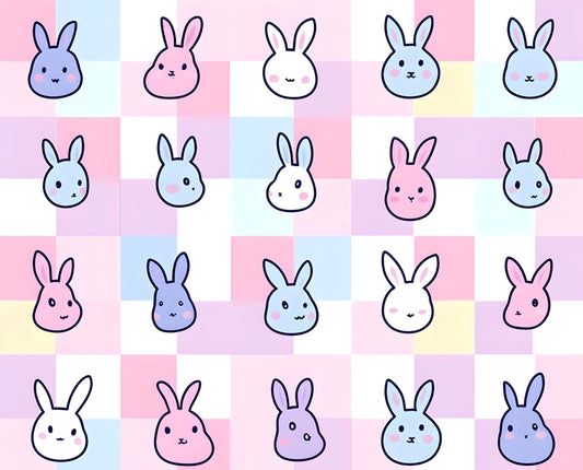 Happy Easter Pink, Purple & Blue Bunny Checkered Pattern Edible Image Photo Cake Topper For Quarter Sheet Cake